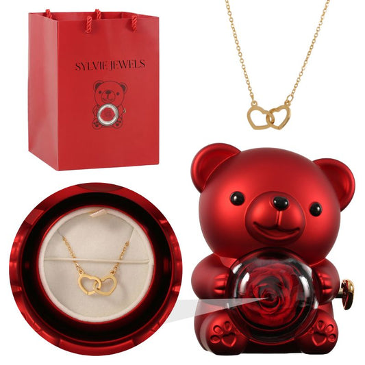 Orso di Rose Eterne con Collana Incisa