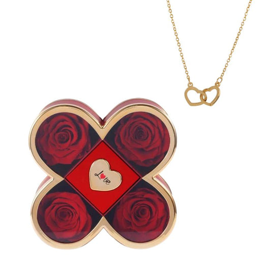 Cofanetto Trifoglio con Rosa Eterna e Collana Incisa